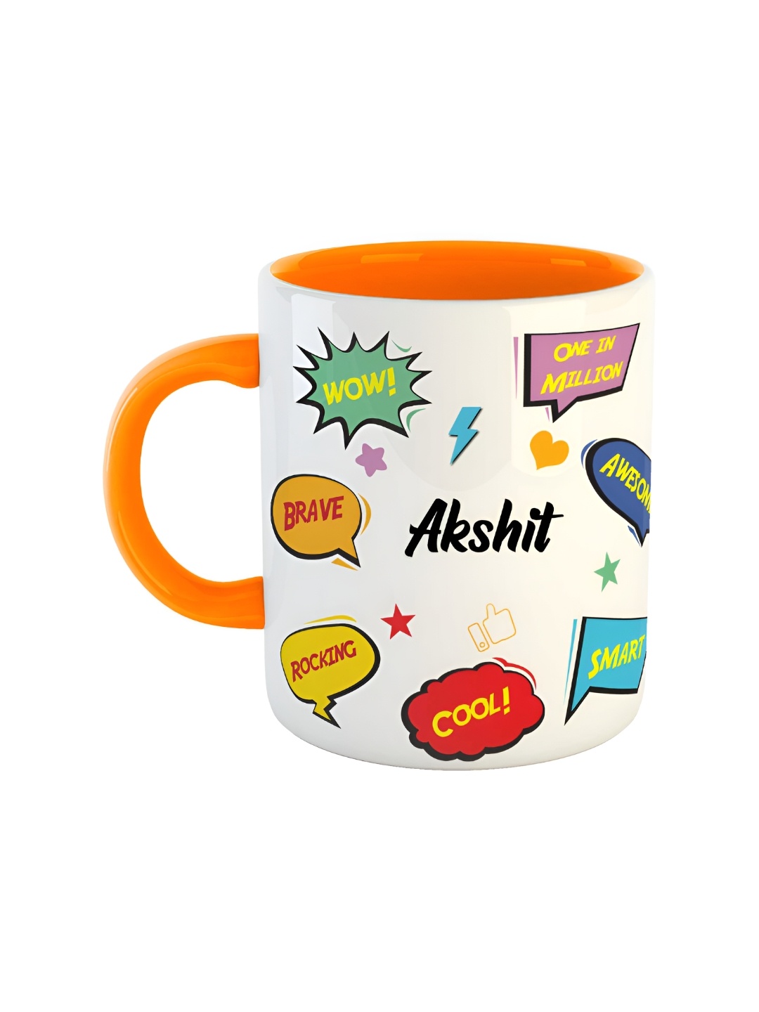 

ARTBUG Orange & White Typography Printed Ceramic Glossy Mugs 350 ml