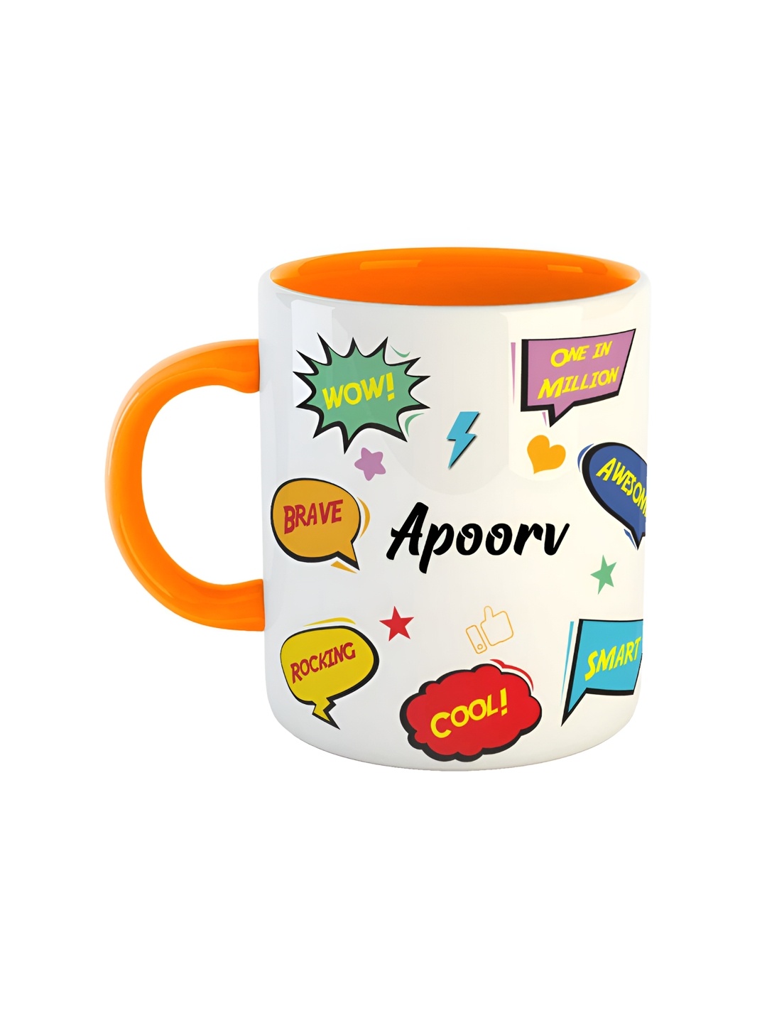 

ARTBUG Orange & White Typography Printed Ceramic Glossy Mug 350 ml