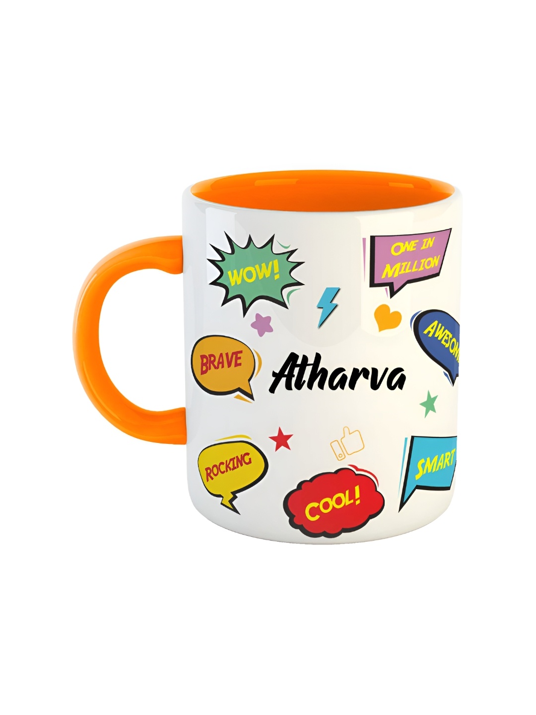 

ARTBUG Orange & White Typography Printed Ceramic Glossy Personalised Mug 350 ml