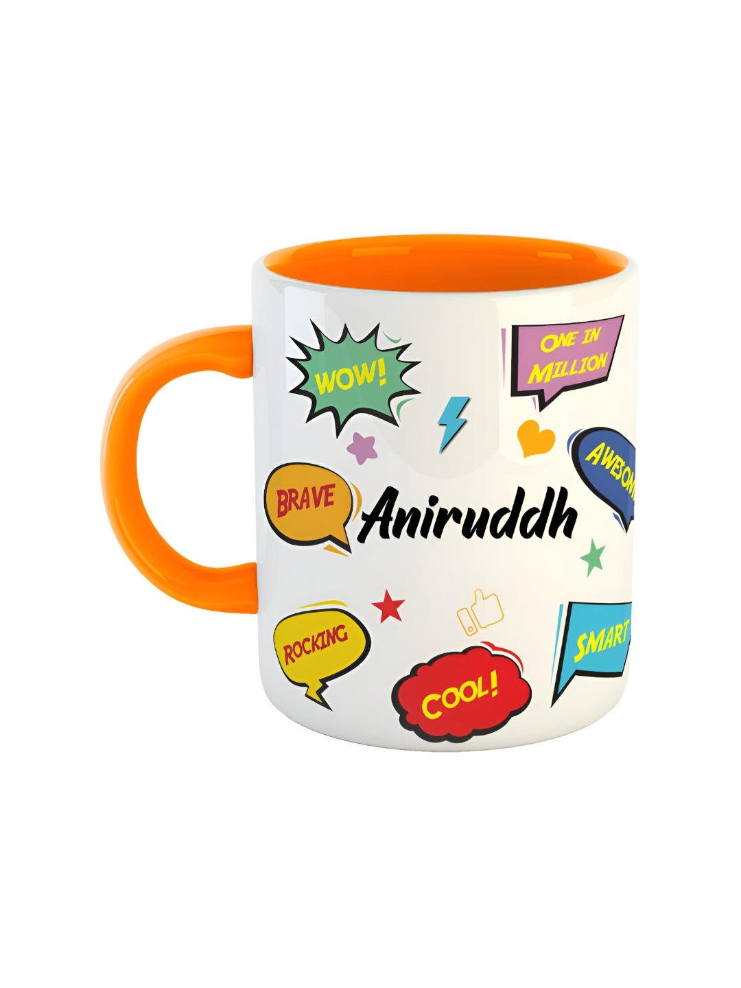 

ARTBUG Orange & White Text Or Slogans Printed Ceramic Glossy Personalised Mug 350ml