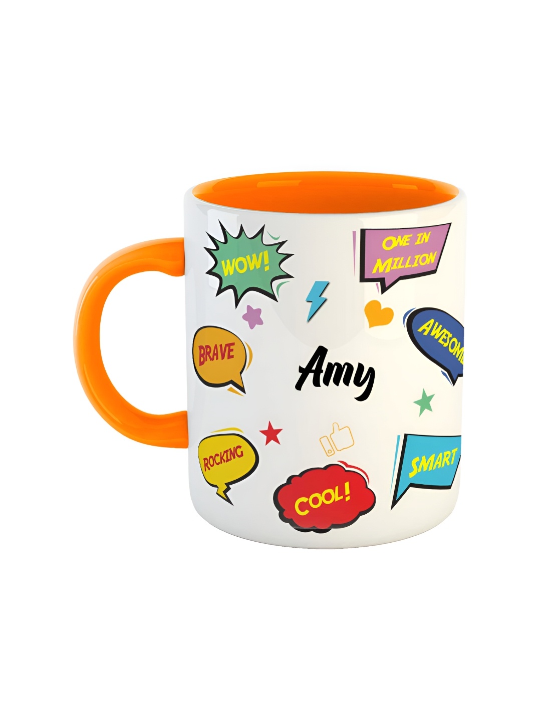 

ARTBUG Orange & White Text Or Slogans Printed Ceramic Glossy Personalised Mug 350ml