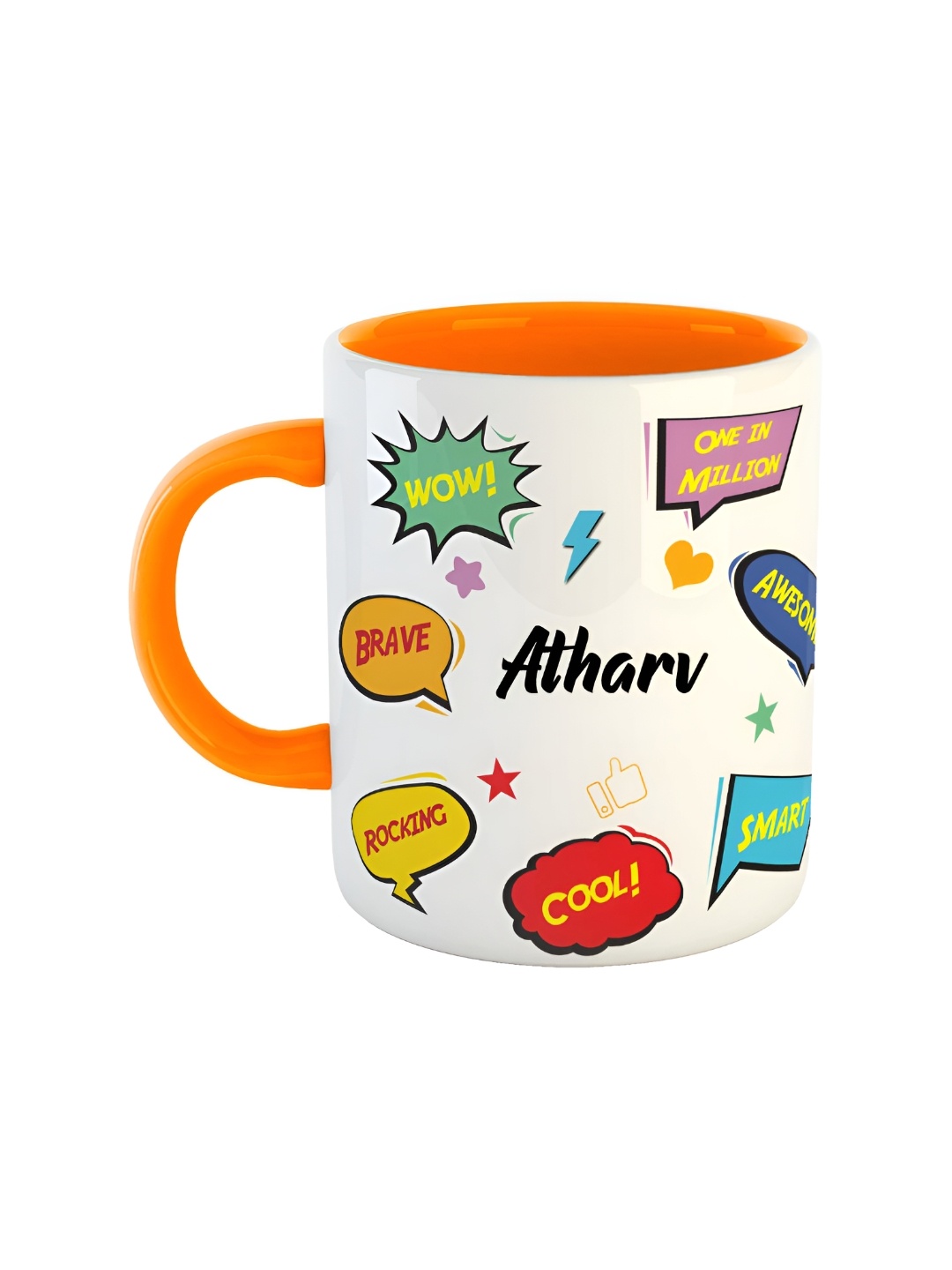 

ARTBUG Orange & White Text Or Slogans Printed Ceramic Glossy Personalised Mug 350ml