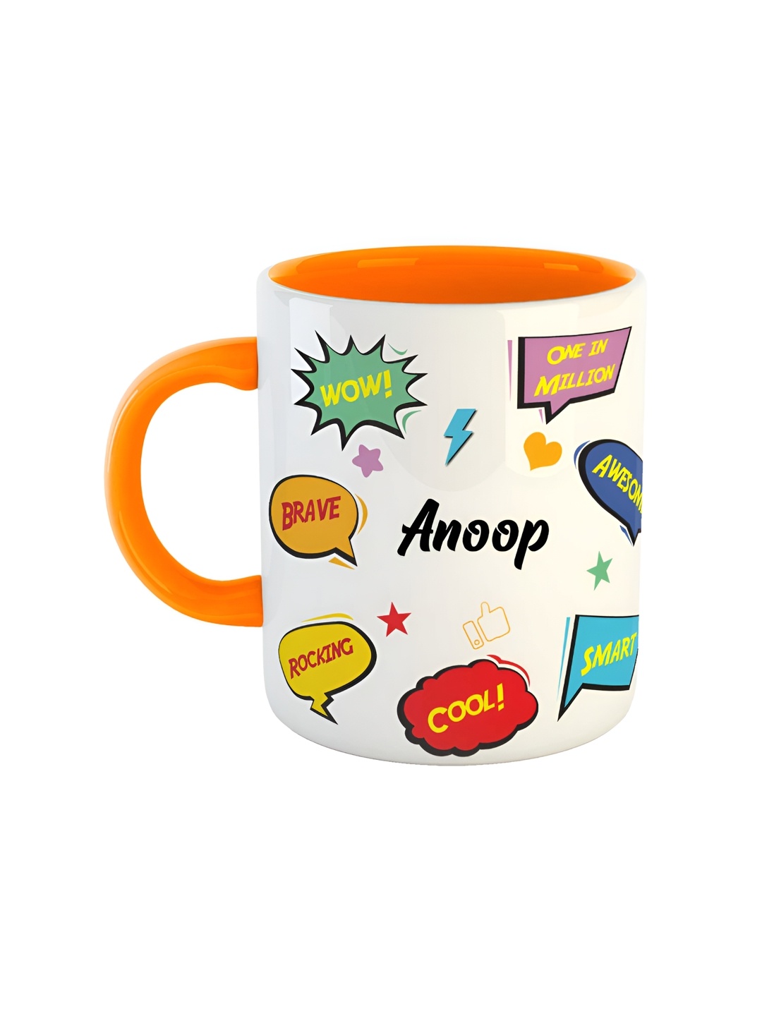 

ARTBUG Orange & White Text Or Slogans Printed Ceramic Glossy Personalised Mug 350ml