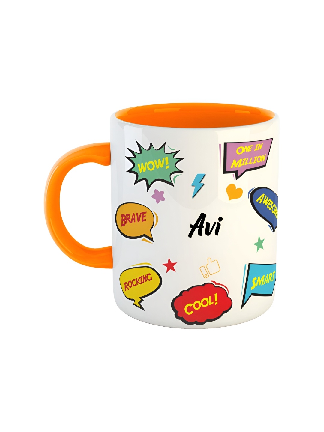 

ARTBUG Orange & White Text Or Slogans Printed Ceramic Glossy Personalised Mug 350ml