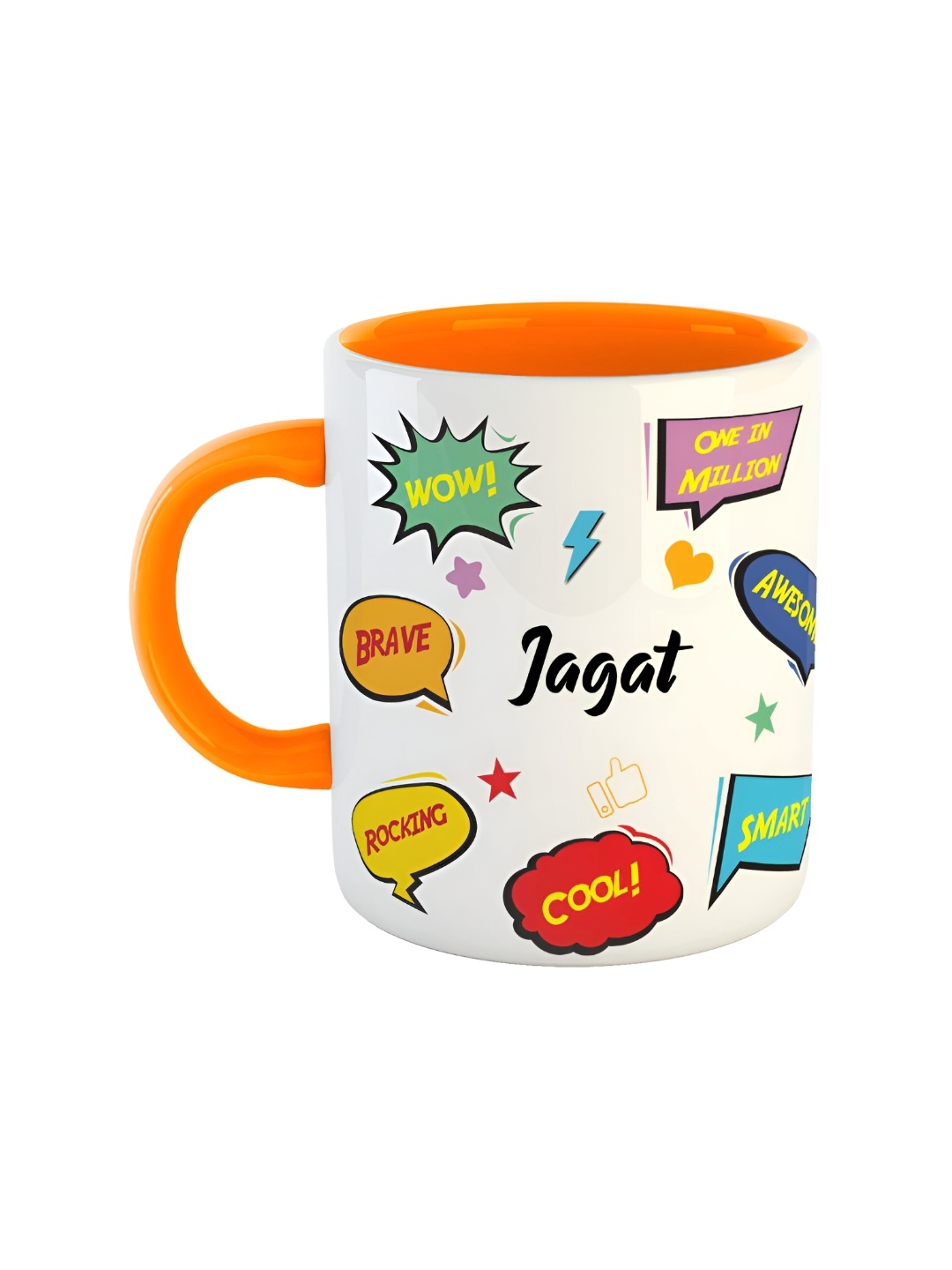 

ARTBUG Orange & White Text Or Slogans Printed Ceramic Glossy Personalised Mug 350ml