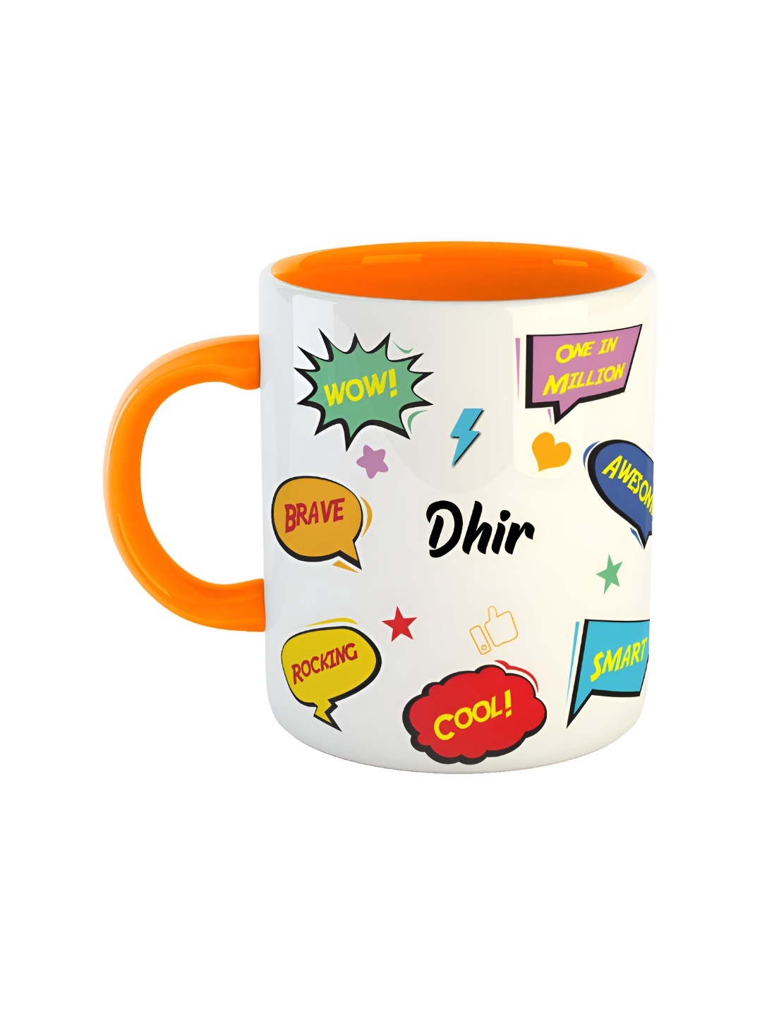 

ARTBUG Orange & White Text Printed Personalised Ceramic Glossy Mug 350 ml