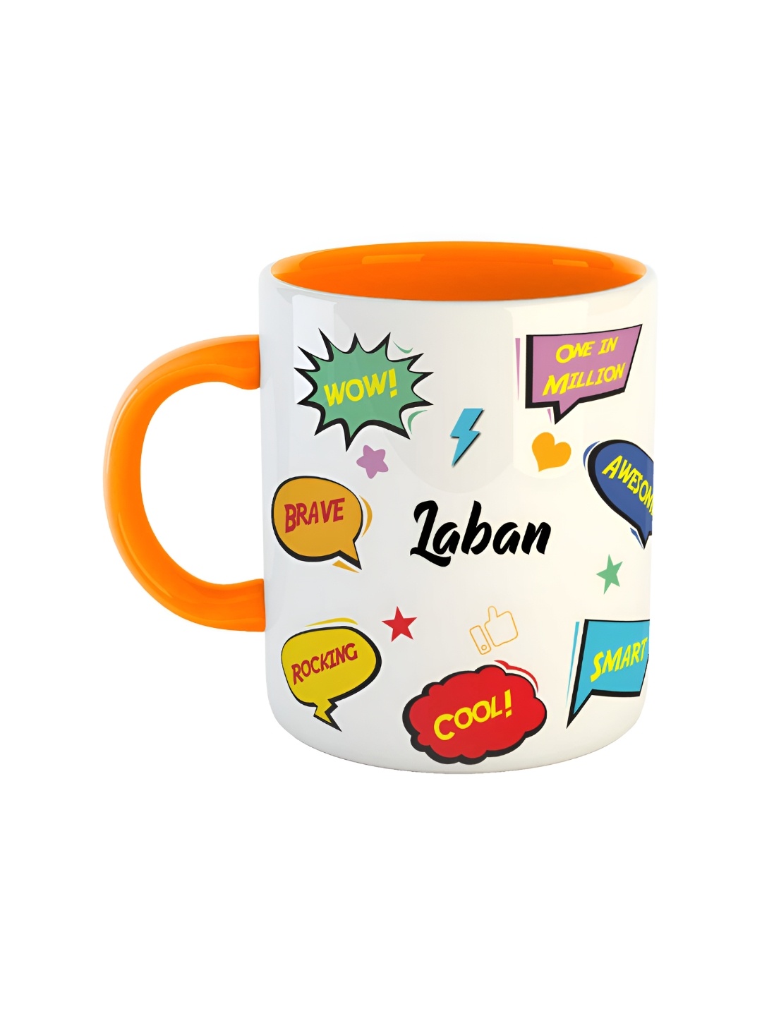 

ARTBUG Orange & White Text Printed Personalised Ceramic Glossy Mug 350 ml