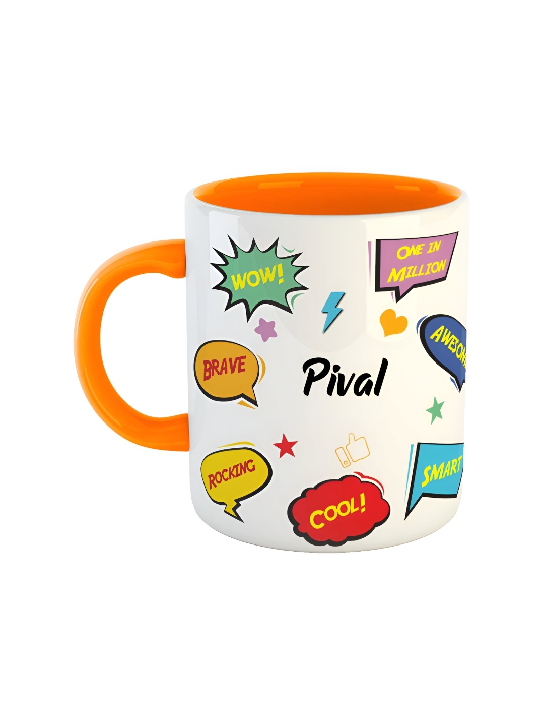 

ARTBUG Orange & White Typography Printed Ceramic Glossy Personalised Mug 350 ml
