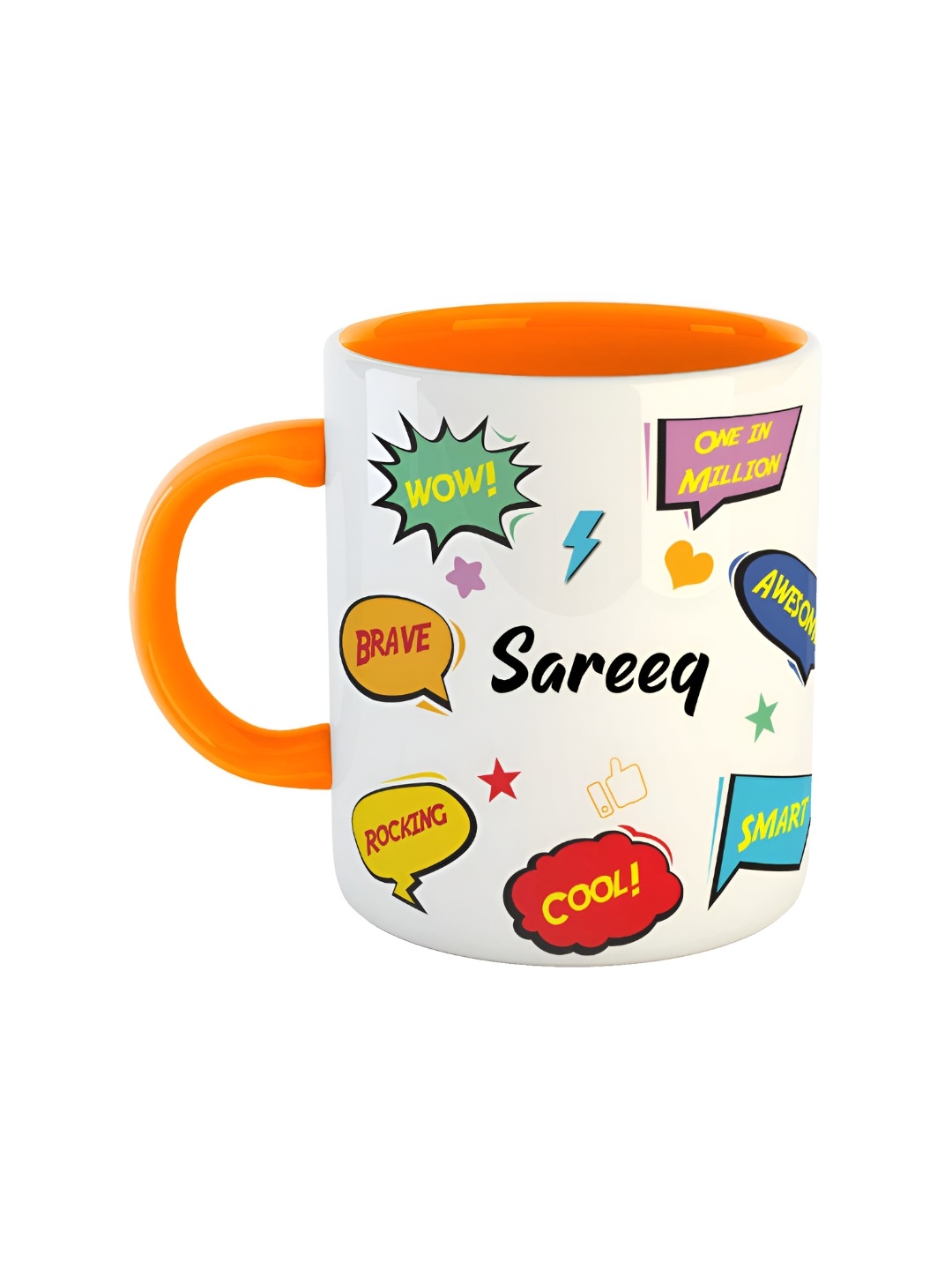 

ARTBUG Orange & White Text Printed Personalised Ceramic Glossy Mug 350 ml