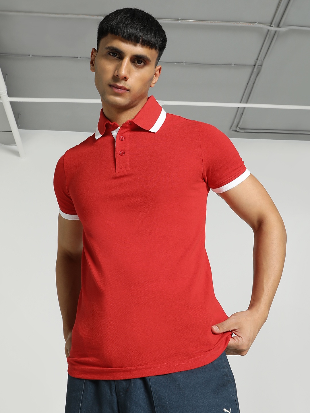 

Puma ESS Pique Tipping Slim Fit Polo Collar Cotton Tshirts, Red