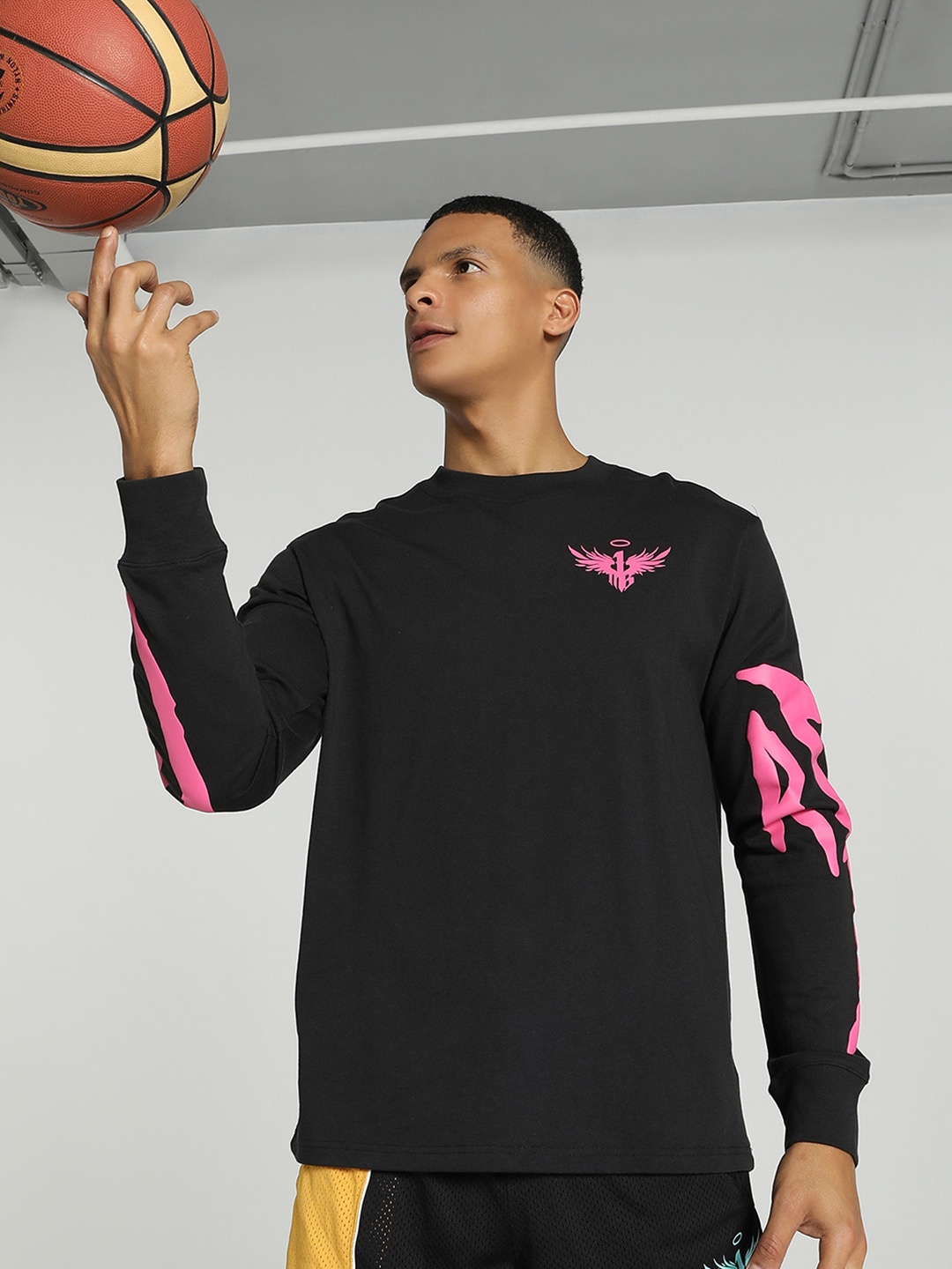 

Puma MELO x TOXIC Basketball Graphic Printed Long Sleeves Cotton T-Shirt, Black
