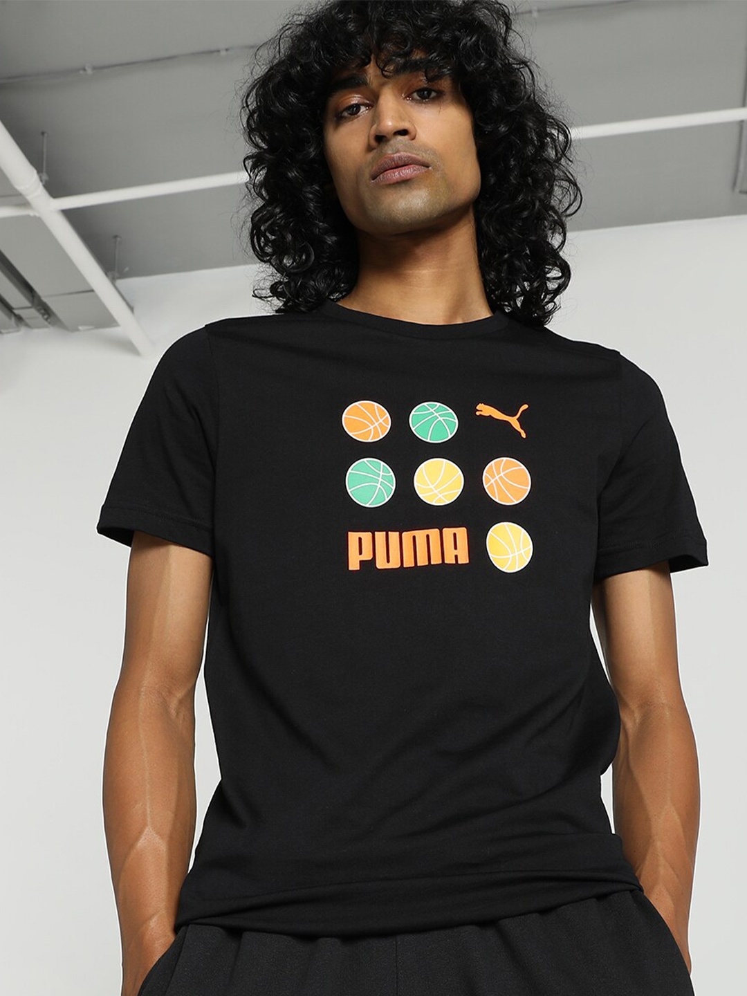 

Puma Sport Graphic Printed Slim Fit Cotton T-Shirt, Black