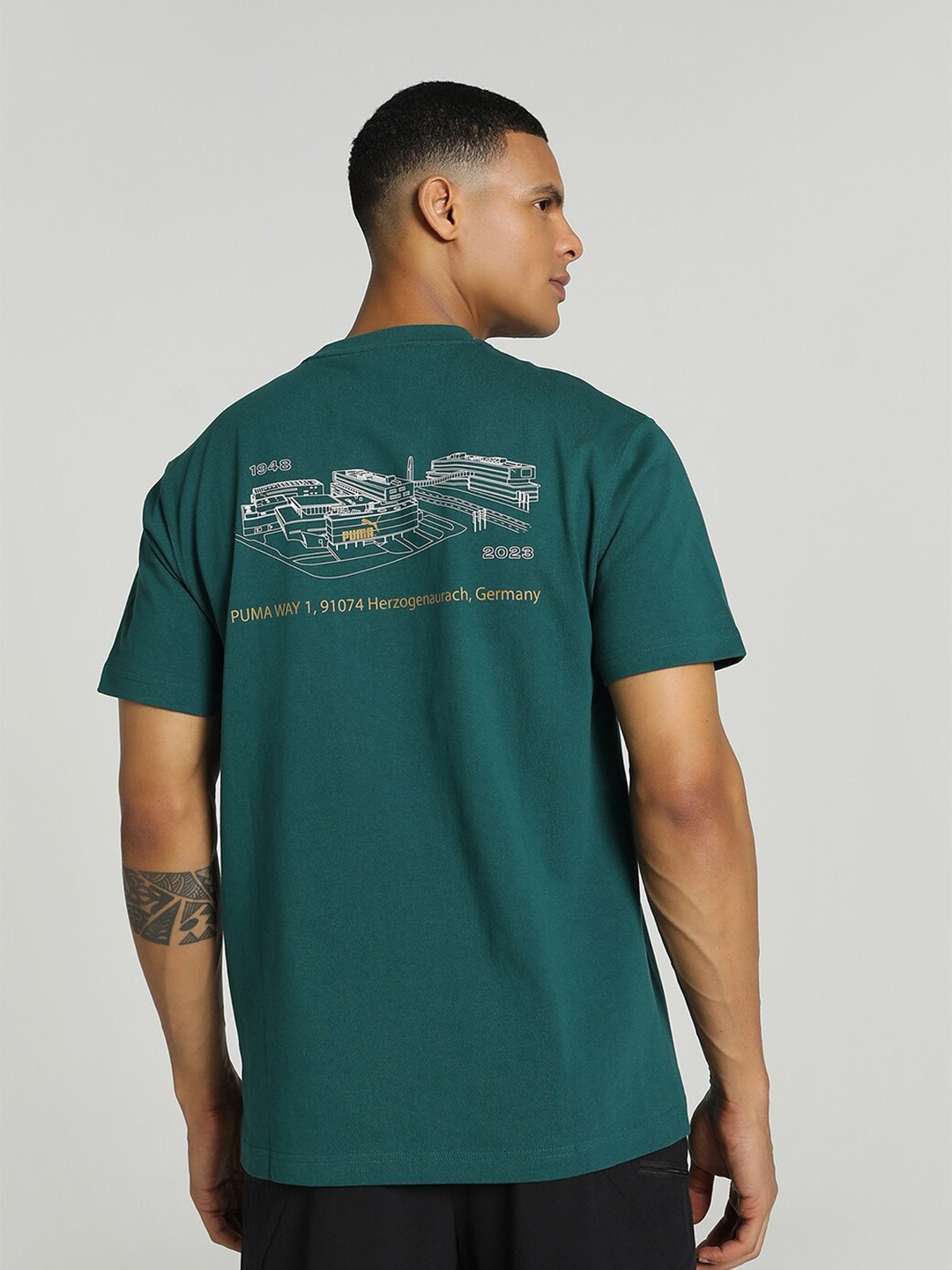 

Puma 75 Logo Celebration Printed Cotton T-shirt, Green