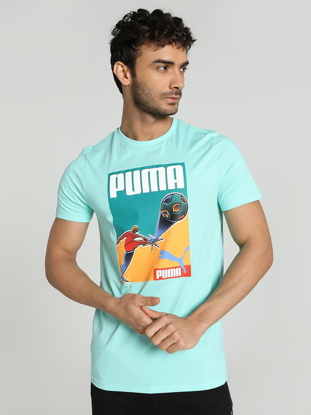 

Puma Graphic Printed Cotton Slim Fit T-shirt, Green
