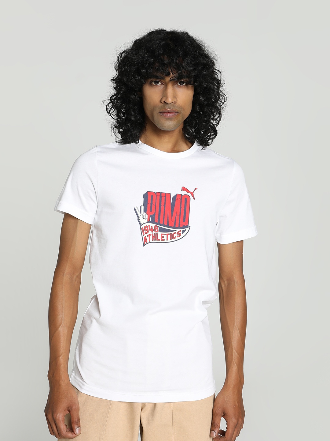 

Puma Sport Graphic Printed Slim Fit cotton Tshirts, White