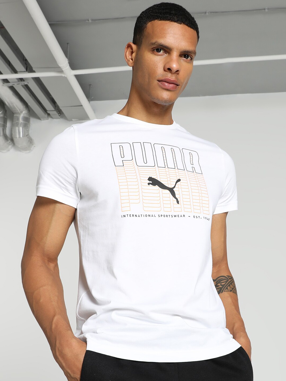 

Puma Stylized Graphic Printed Cotton Slim-Fit T-shirt, White