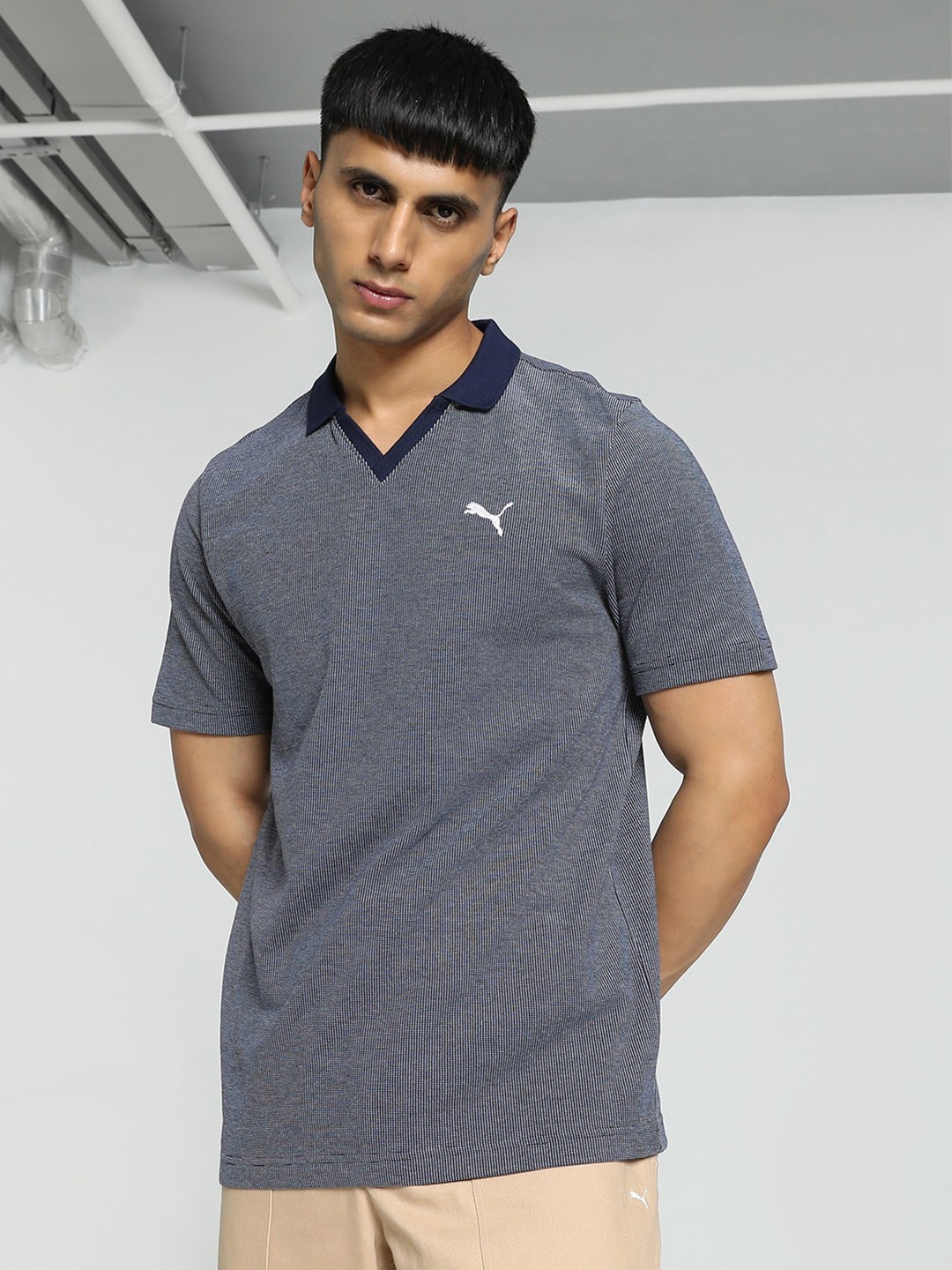 

Puma Cotton V-Neck Polo T-shirt, Navy blue