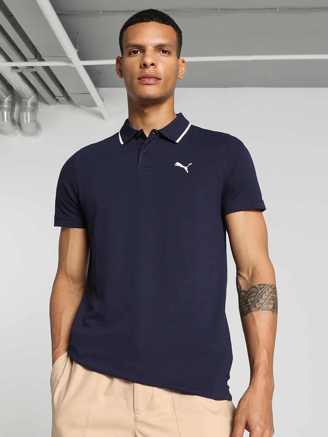 

Puma Polo Collar Tipping Cotton Slim-Fit T-Shirt, Navy blue