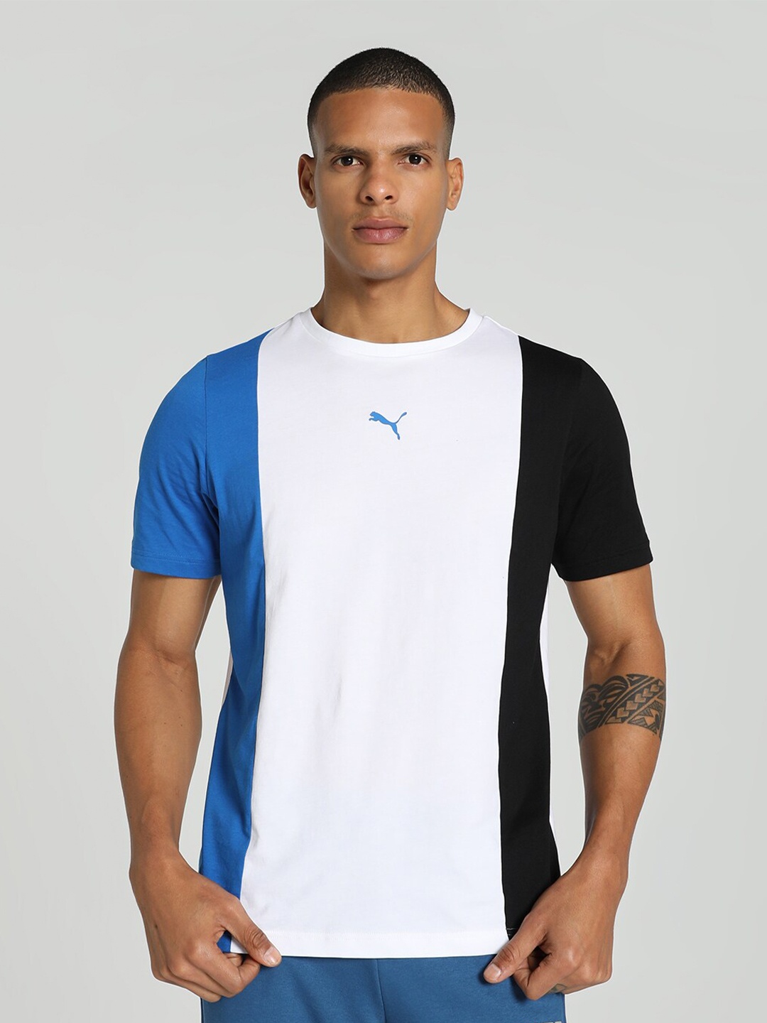 

Puma Colorblock Round Neck Cotton T-shirt, White