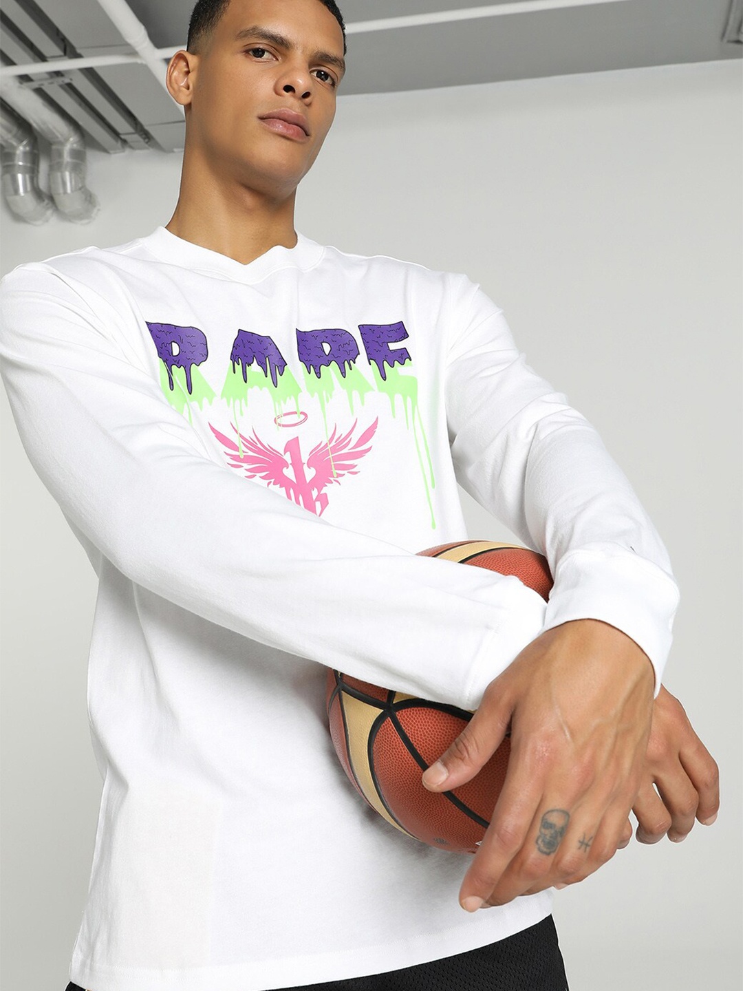 

Puma MELO X TOXIC Typography Printed Long Sleeves Basketball Cotton T-shirt, White