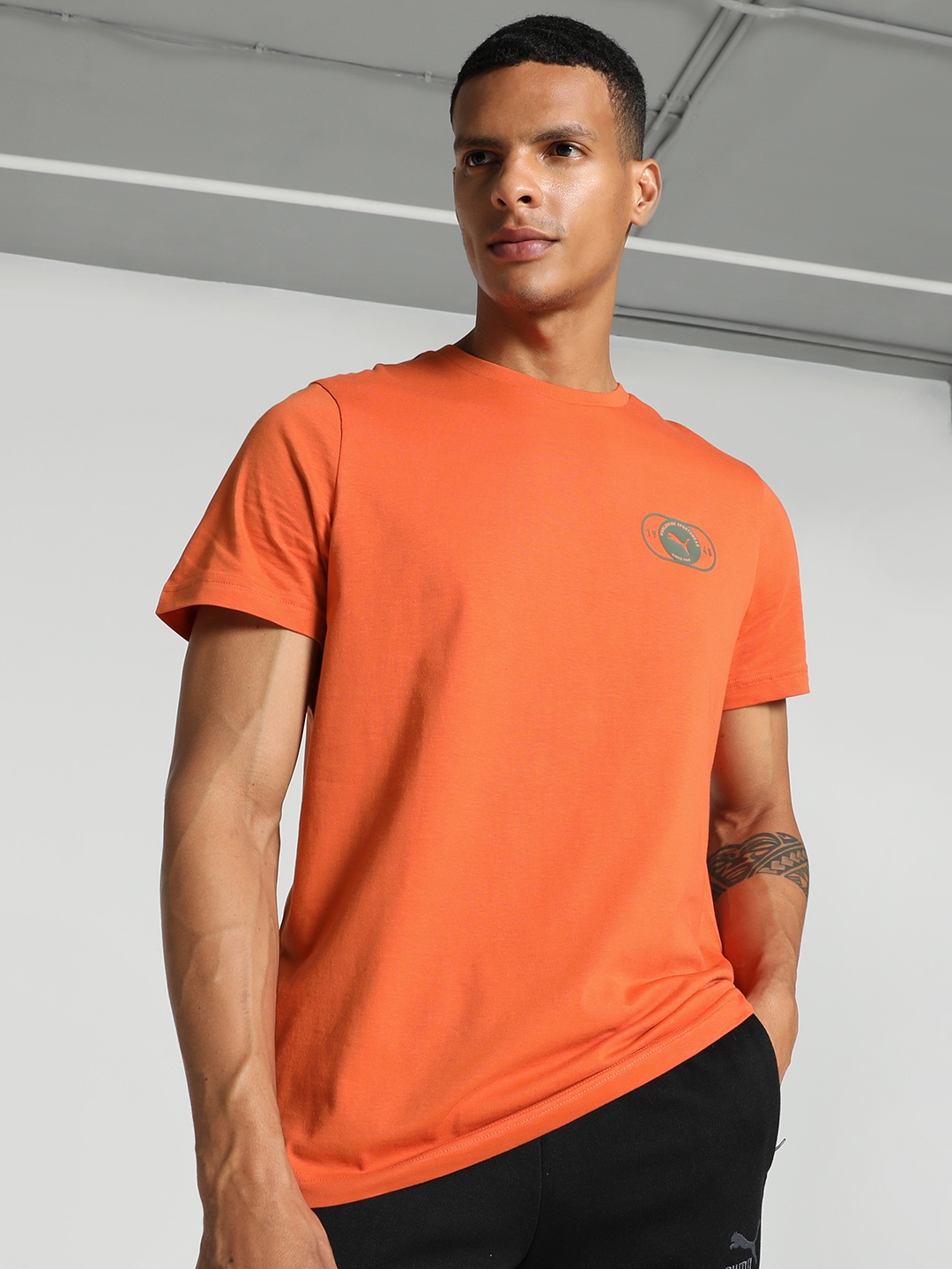 

Puma Stylized Logo Graphic Printed Slim Fit Cotton T-shirt, Orange