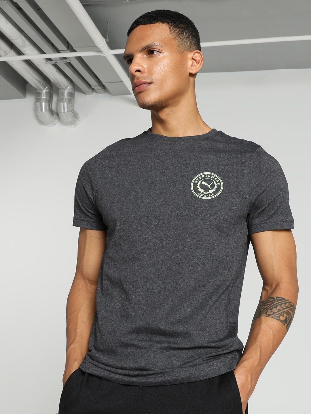 

Puma Varsity Graphic Printed Cotton Slim-Fit T-Shirt, Grey