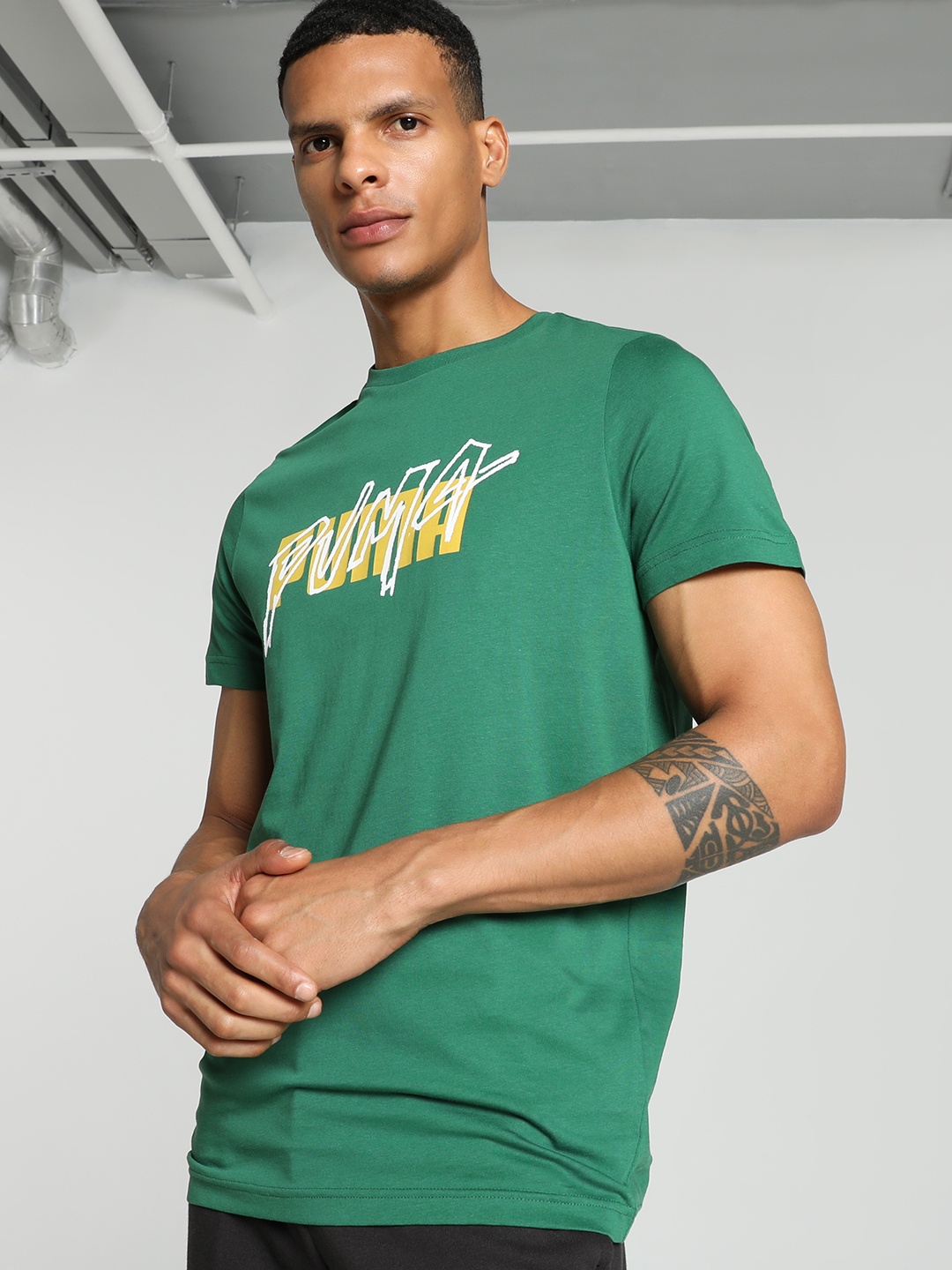 

Puma Typography Printed Cotton Slim Fit Tshirts, Green