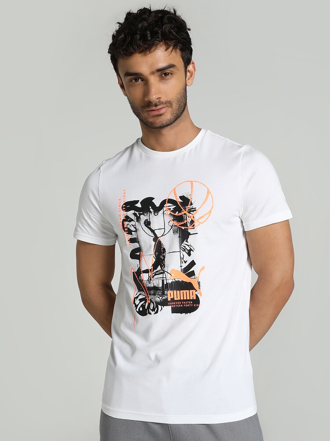 

Puma Graphic Printed Cotton Slim-Fit T-Shirt, White