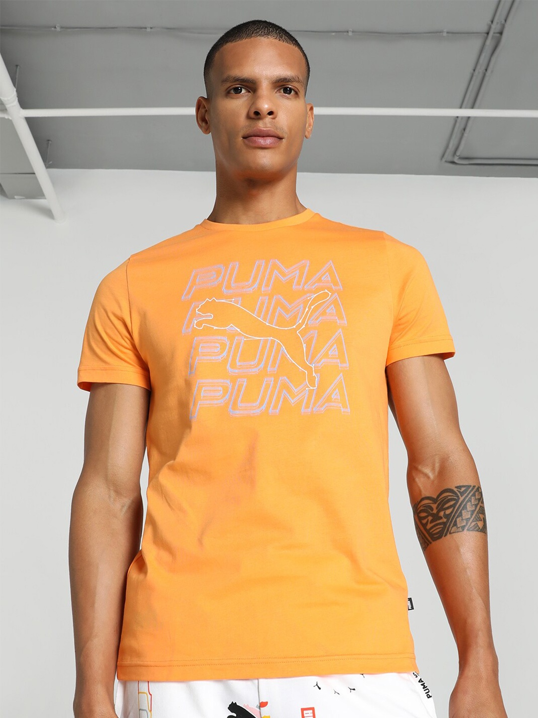 

Puma Cat Graphic Printed Slim Fit Cotton T-shirt, Yellow
