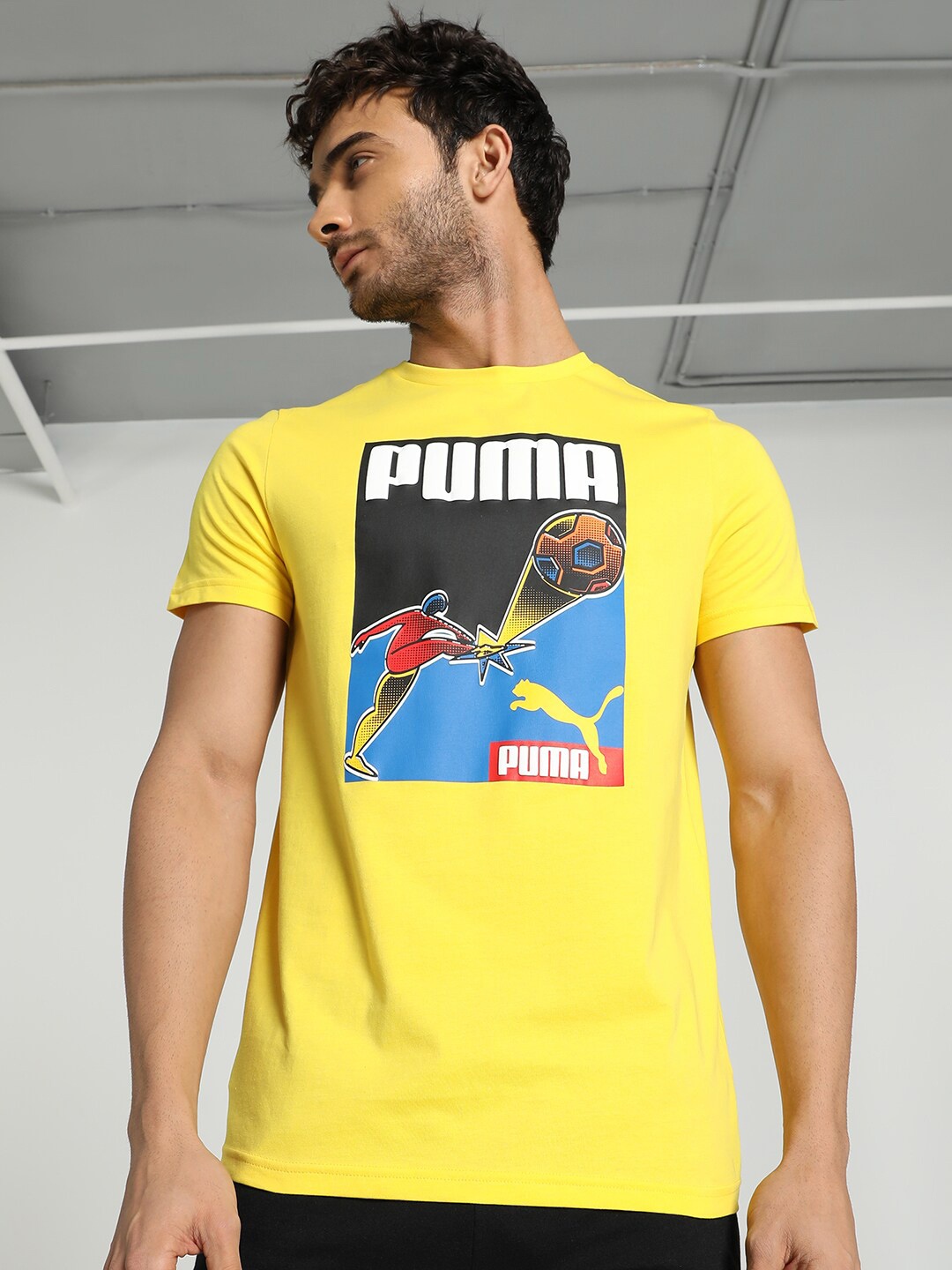 

Puma Graphic Printed Slim Fit Cotton T-shirt, Yellow