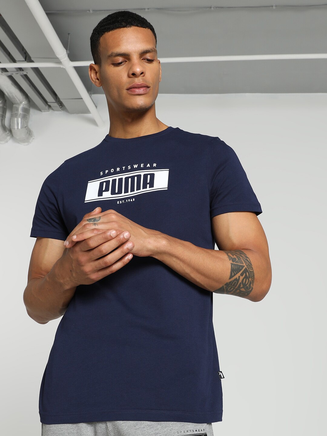 

Puma Varsity Graphic Printed Slim Fit Cotton T-shirt, Navy blue