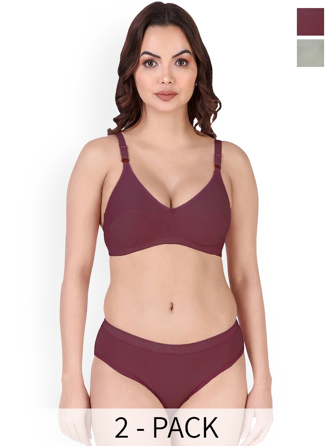 

AROUSY Pack Of 2 Cotton Lingerie Set, Green