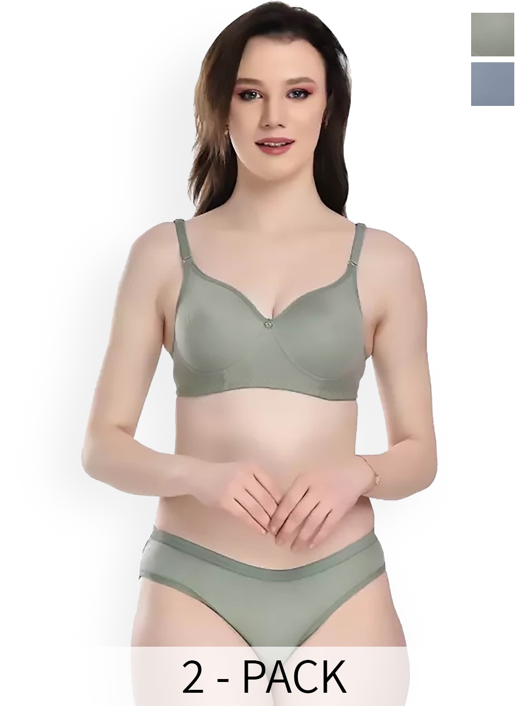 

AROUSY Pack Of 2 Cotton Lingerie Set, Blue