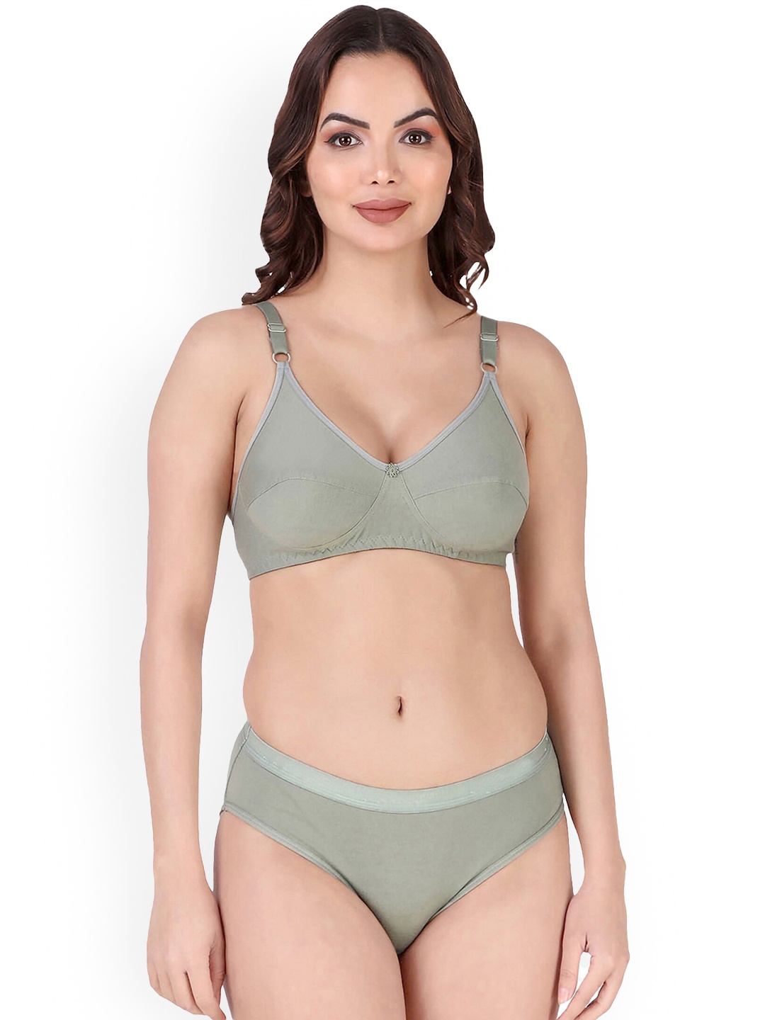 

AROUSY Non Padded Cotton Lingerie Set, Green