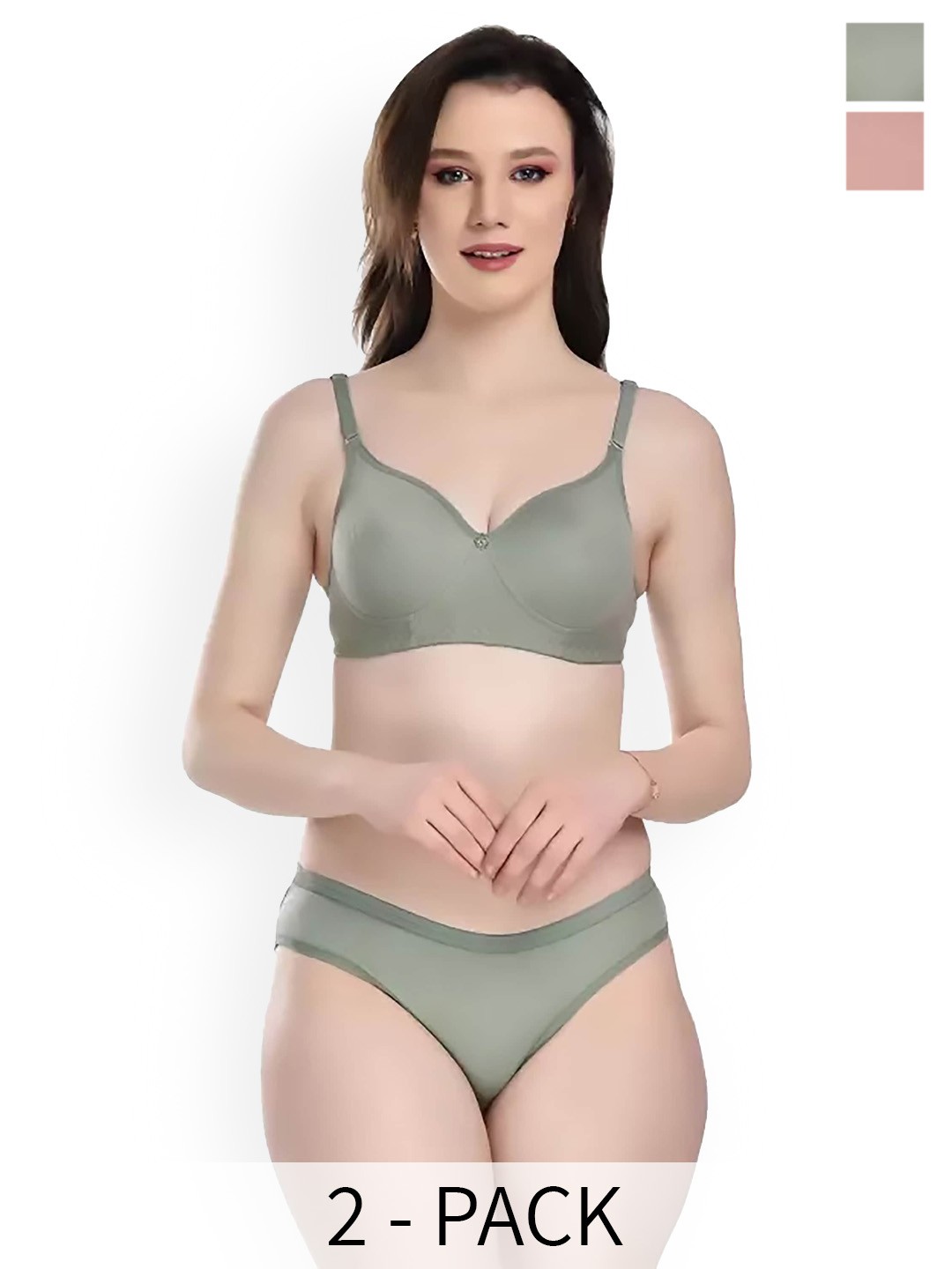 

AROUSY Pack Of 2 Cotton Lingerie Set, Green