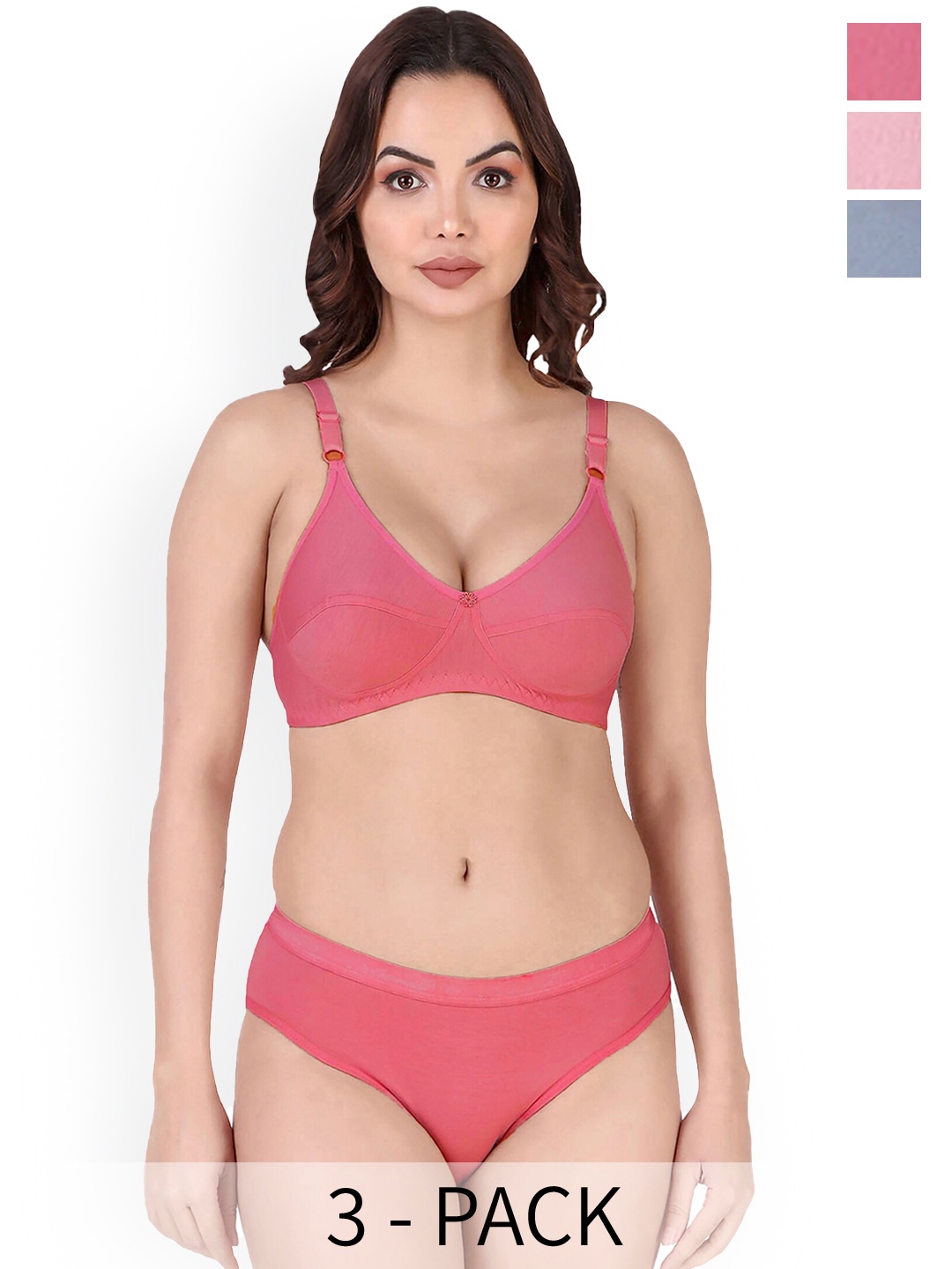 

AROUSY Pack Of 3 Cotton Lingerie Set, Pink