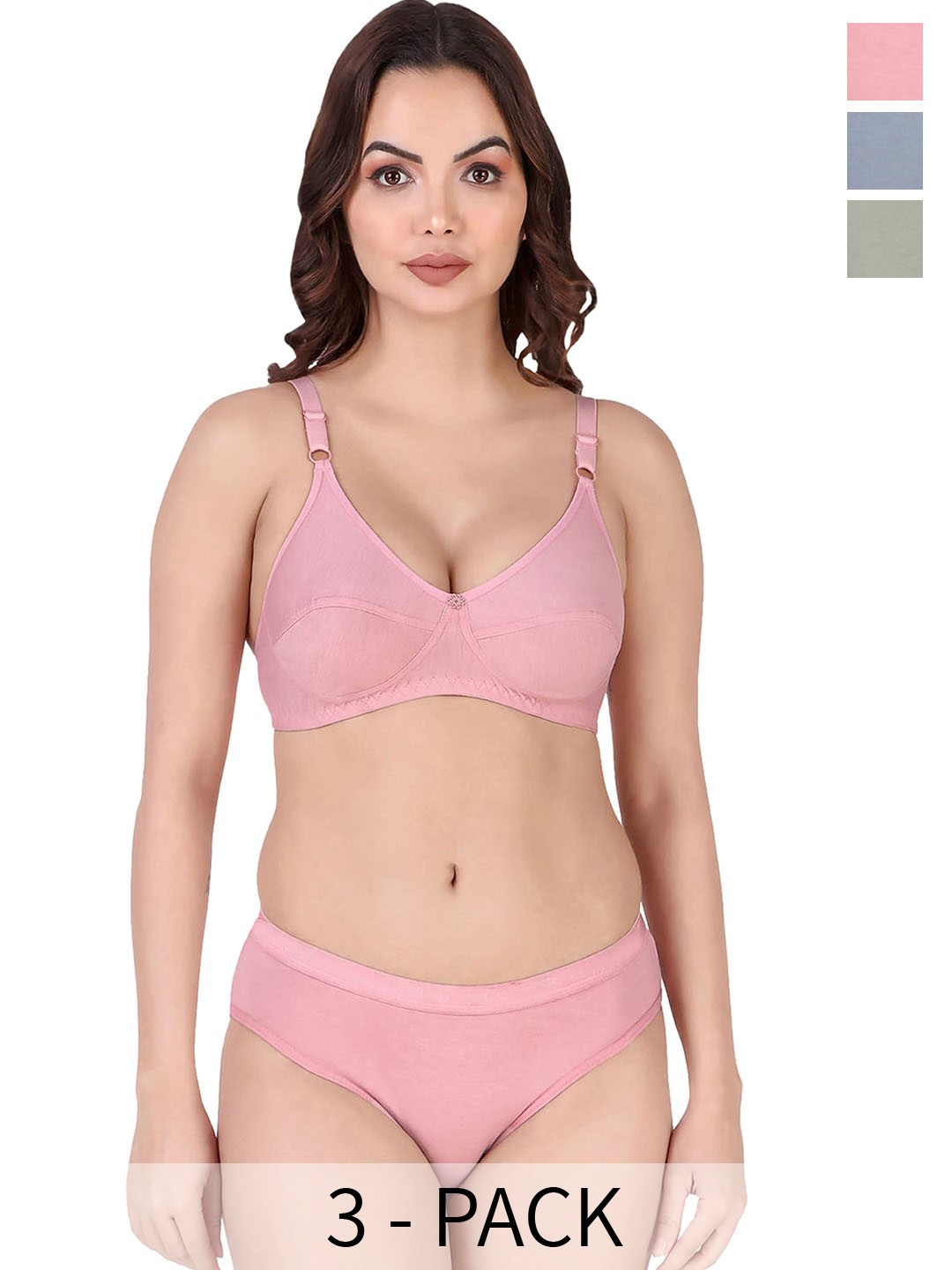 

AROUSY Pack Of 3 Cotton Brief Lingerie Set, Pink