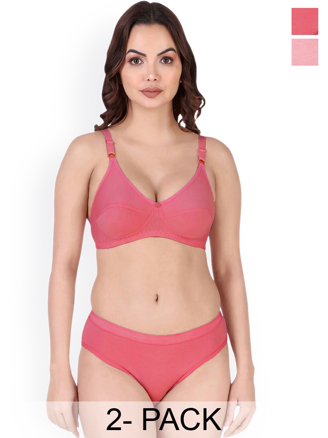 

AROUSY Pack Of 2 Cotton Lingerie Set, Pink