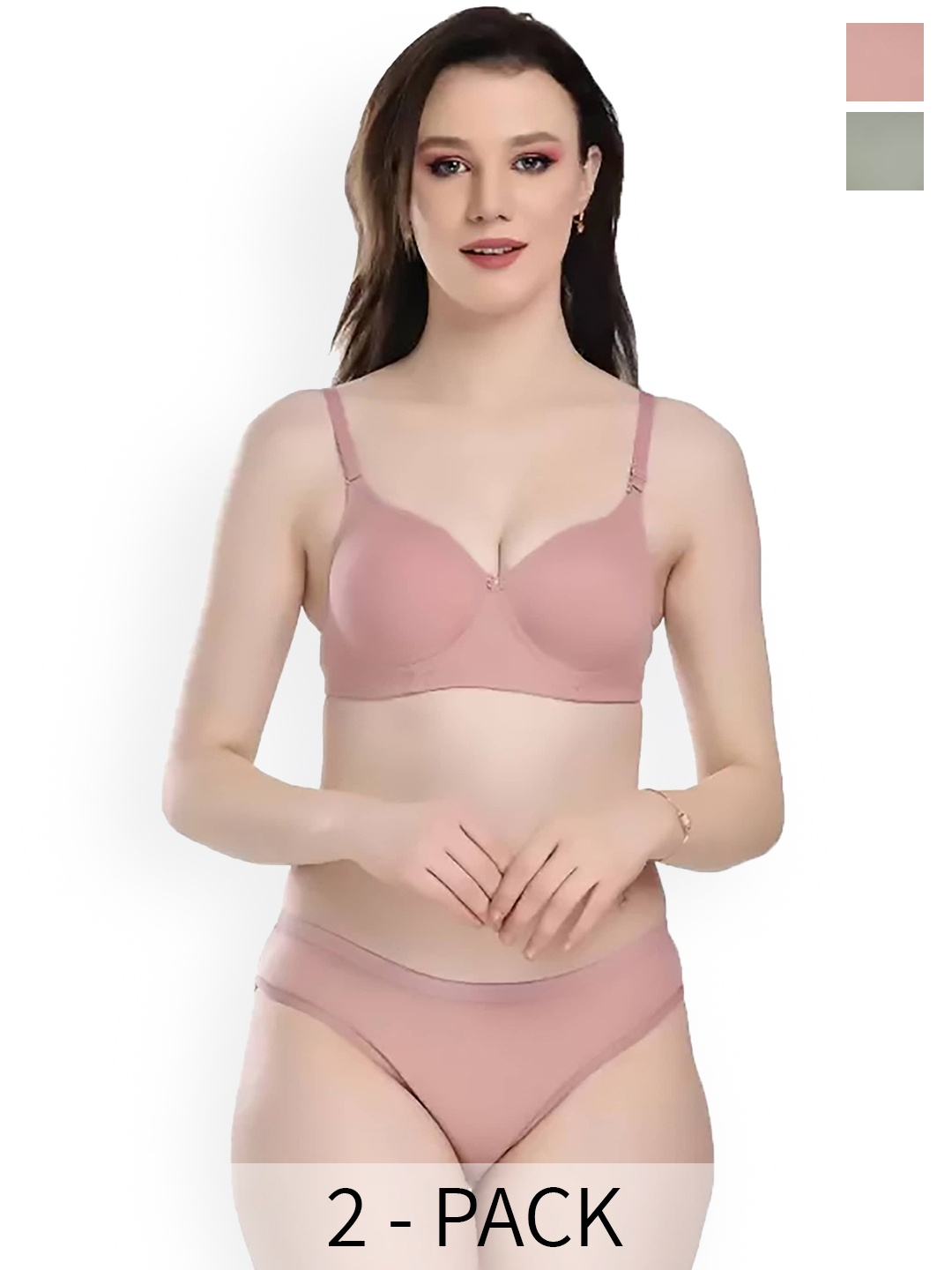 

AROUSY Pack Of 2 Cotton Lingerie Set, Green