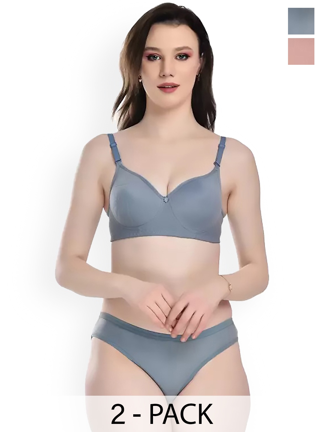 

AROUSY Pack Of 2 Cotton Lingerie Set, Grey
