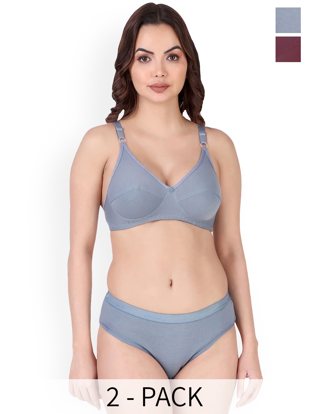 AROUSY Pack Of 2 Cotton Lingerie Set, Blue