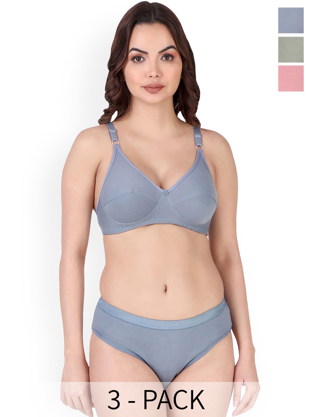 

AROUSY Pack Of 3 Cotton Lingerie Set, Blue