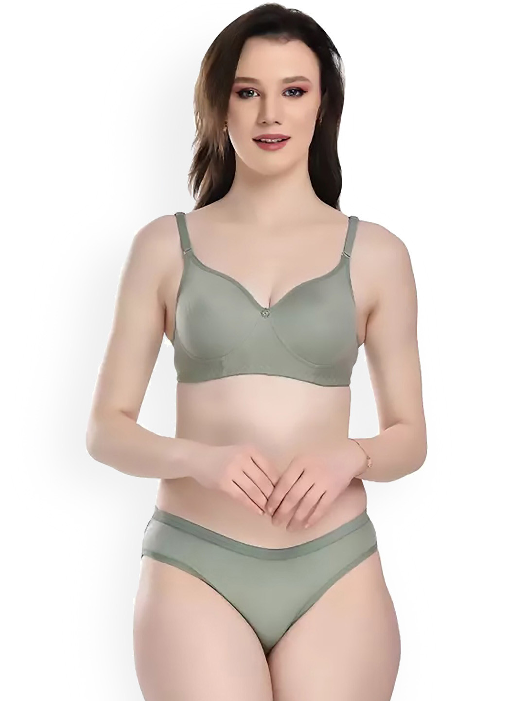 

AROUSY Non Padded Cotton Lingerie Set, Green