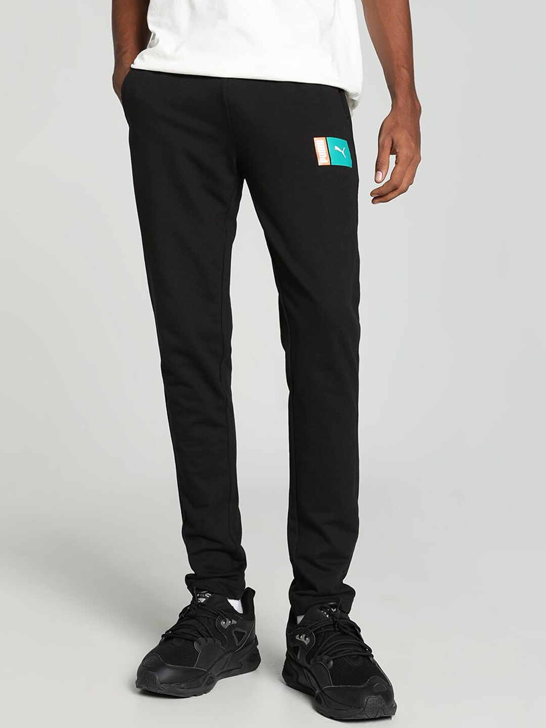 

Puma Stylized Men Logo Printed Slim Fit Cotton Track Pants, Black