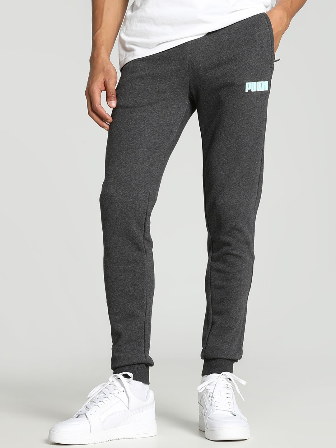 

Puma Men Zippered Graphic Printed Slim Fit Track Pants, Grey