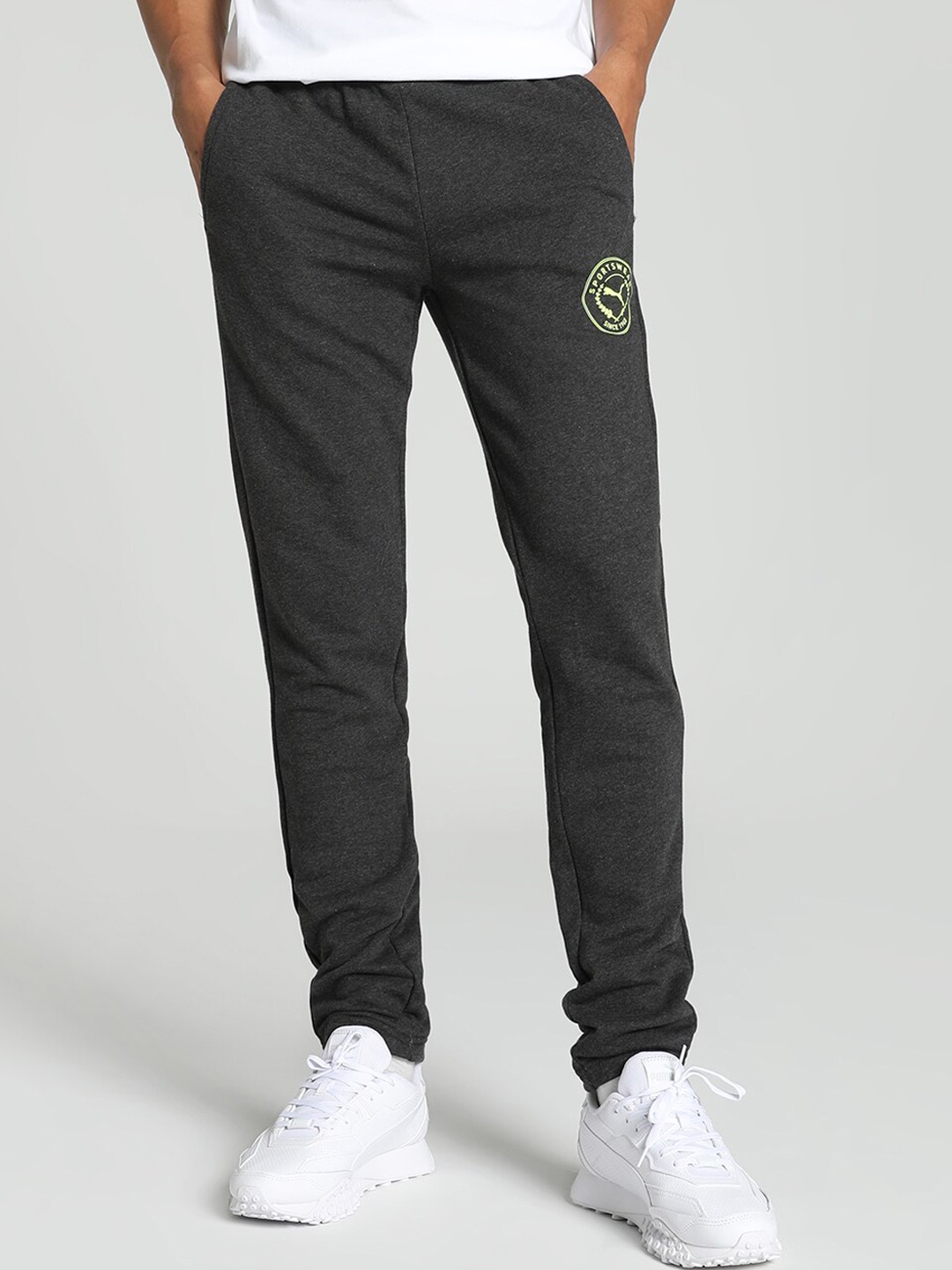 

Puma Men Varsity Graphic Printed Slim Fit Cotton Slim-Fit Track Pants, Grey