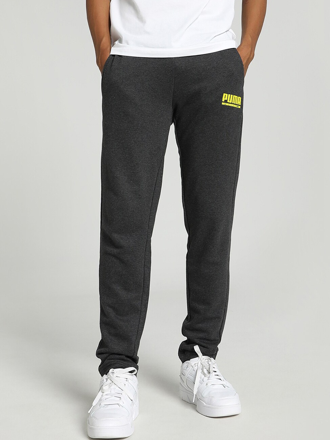 

Puma Men Logo Printed Cotton Slim-Fit Track Pants, Grey