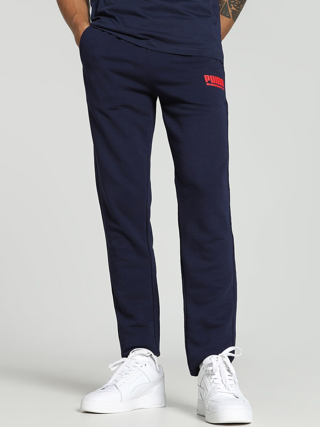 

Puma Men Logo Printed Slim Fit Track Pants, Navy blue