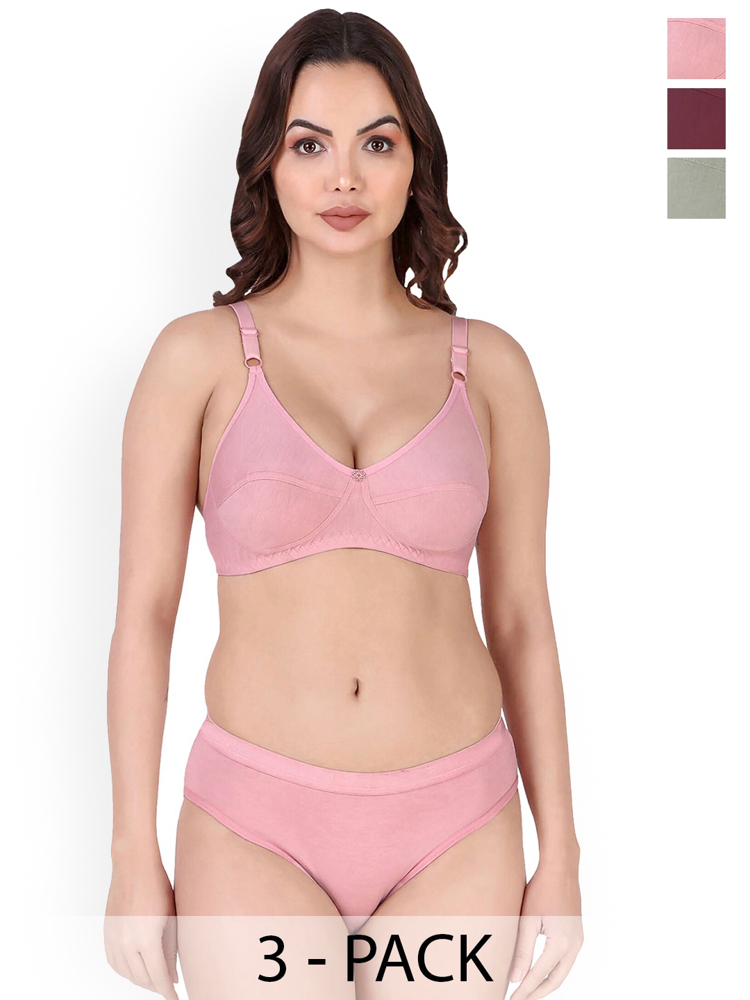 

Aamarsh Pack Of 3 Cotton Lingerie Set, Pink