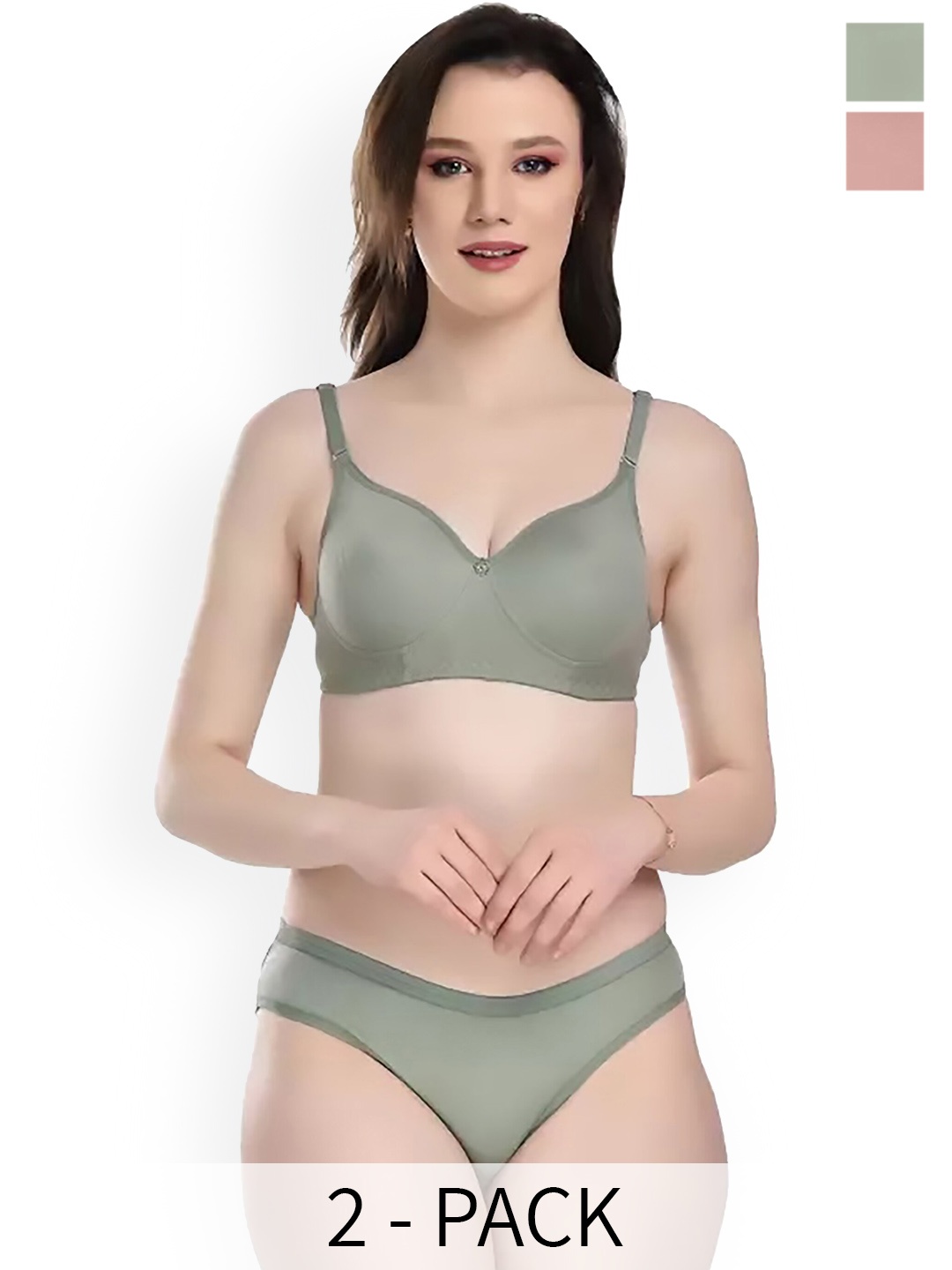 Aamarsh Pack Of 2 Cotton Lingerie Set, Green